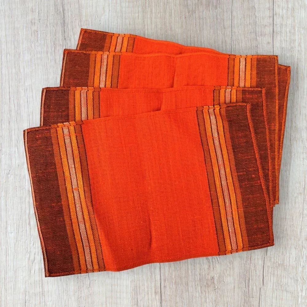 Vintage Irish Linen Placemats Set of 4 Orange Brown Woven Made in Ireland NEW